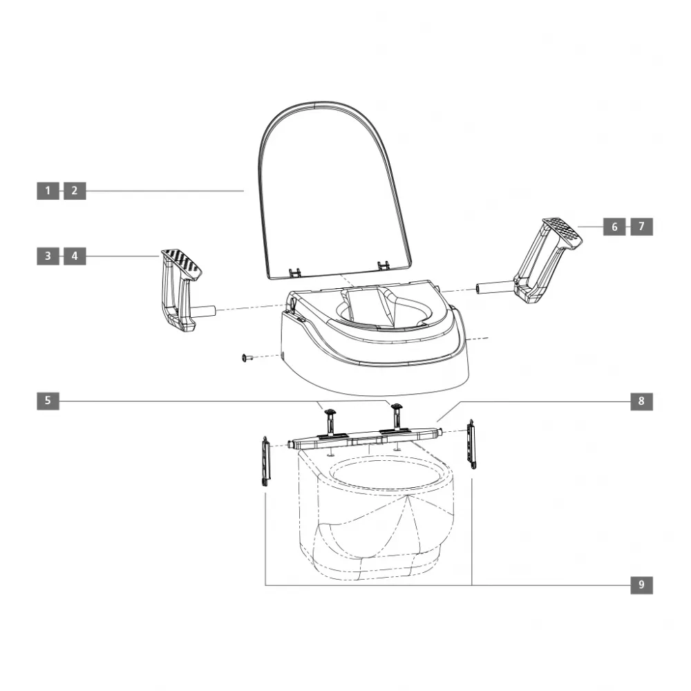 Paaukštinta tualeto sėdynė su porankiais, TSE 2.0-SC (su fiksatoriais)